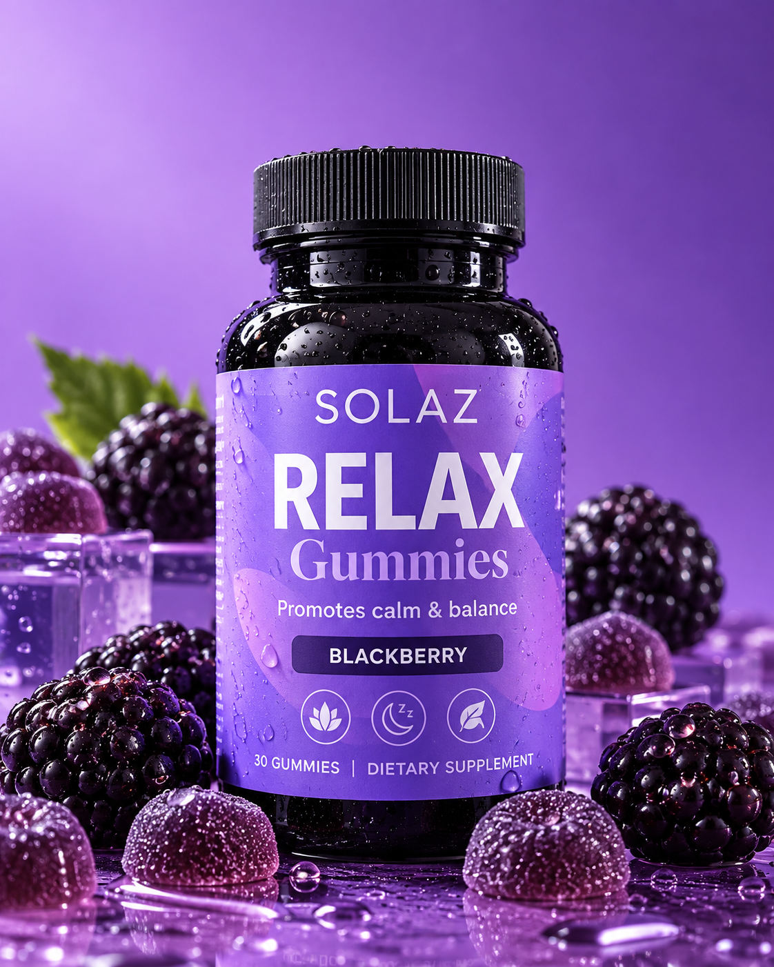 SOLAZ Relax Gummies, blackberry flavour